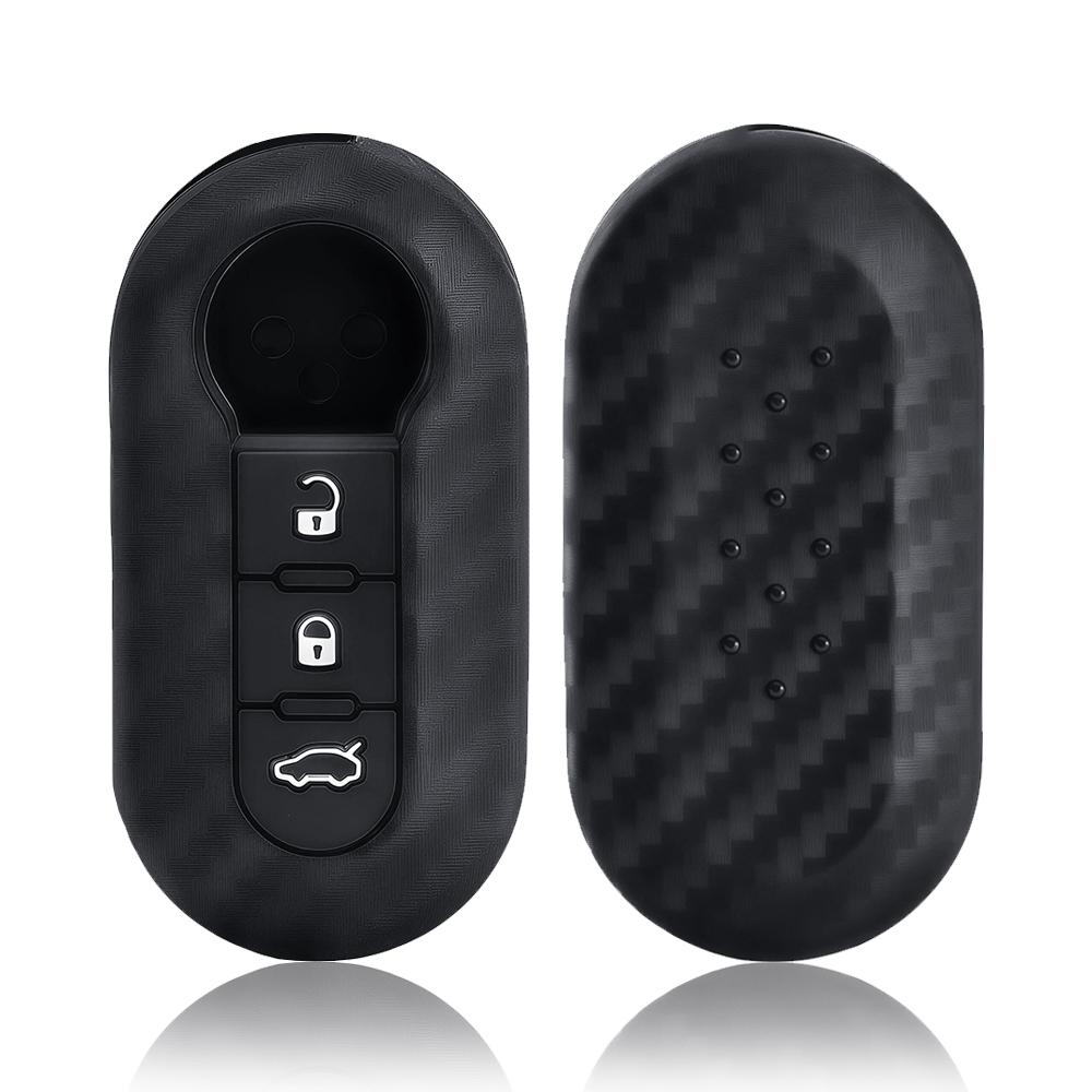 Nowa Silikonowa Osłona Obudowy Kluczyka Samochodowego z Włókna Węglowego Dla Fiat 500 500L 500X Abarth 3-Przyciskowy Składany Kluczyk