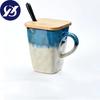 Creative Flow Glaze Square Coffee Mug With Spoon and Lid Retro Tea Cup Simple Household Matte Color Ceramic Milk Water Cup Gift