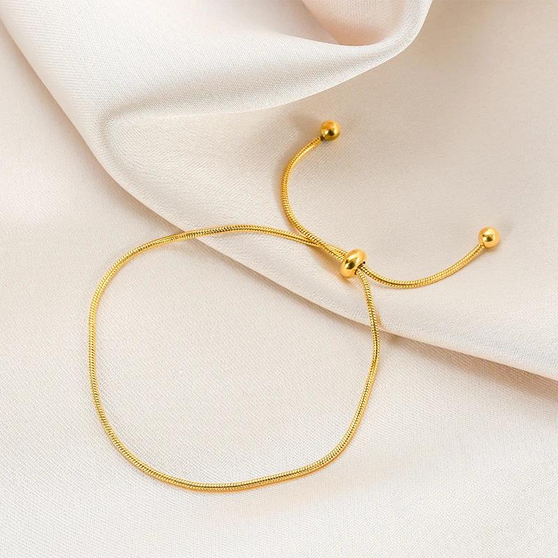 Korean Fashion Adjustable Stainless Steel Bracelet for Women Girl High Quality Charm Gold Color Snake Chain Jewelry Luxury Gifts