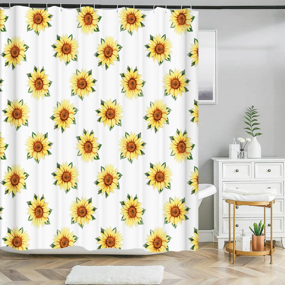 Beautiful Colorful Sunflower Flower Printed Shower Curtains Frabic Waterproof Polyester Decor Bath Curtain With Hooks 240x180cm