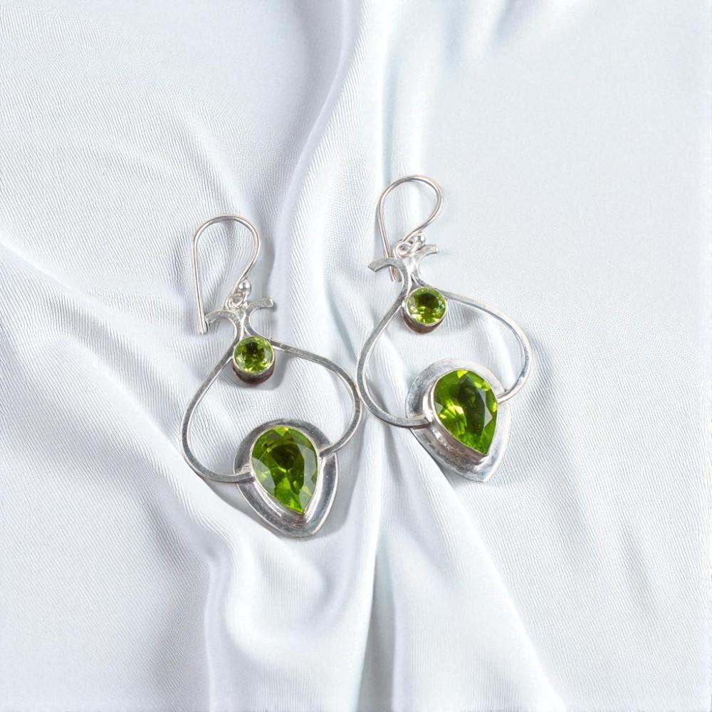 Peridot Gemstone 925 Sterling Silver Jewelry Handcrafted Earrings 2.2" For Women EE-80-3