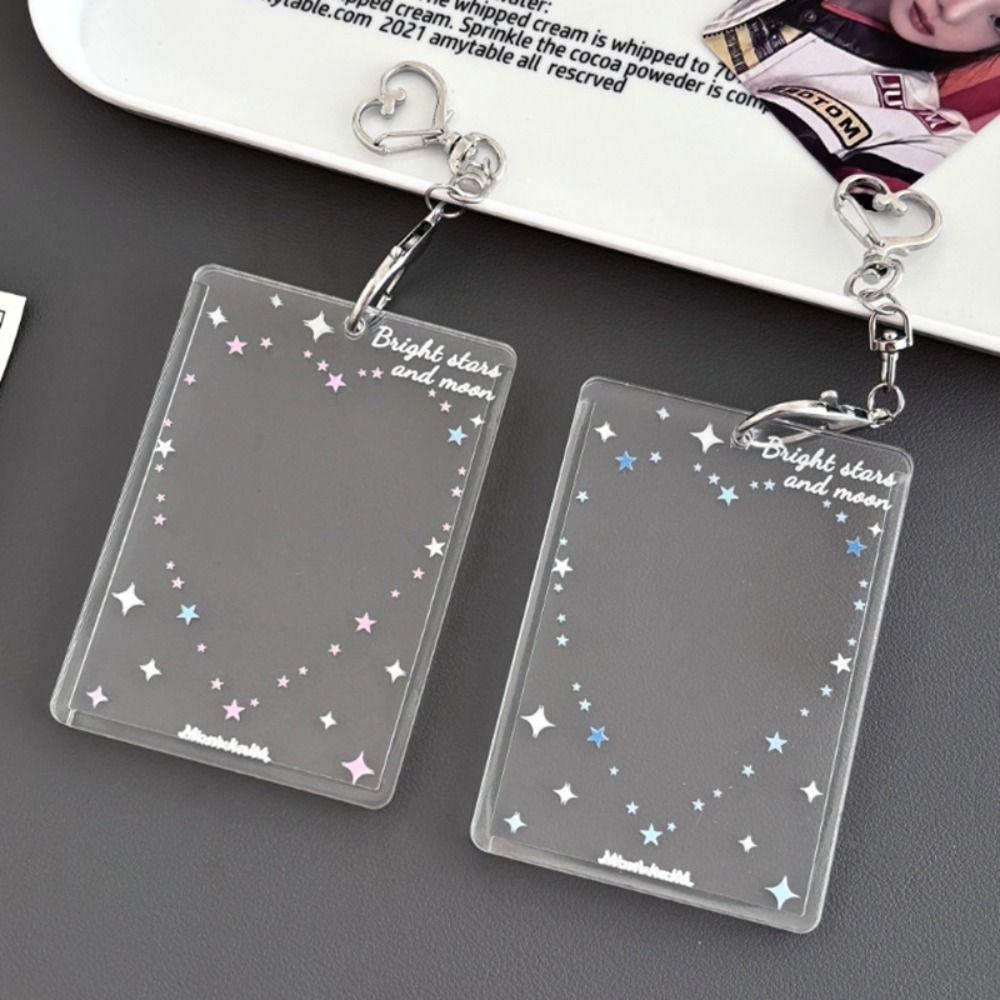 Acrylic Photocard Holder Heart Star Pattern With Keychain Photo Card Protector 3-inch Kpop Idol Card Kpop Idol Card Holder