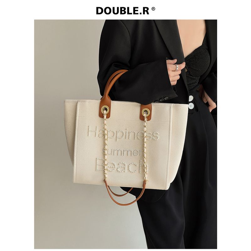 

Xiao Rui Pretty Bag Pearl Large Capacity Satchel One Shoulder Linen White Pearl White-Small amount of In Stock