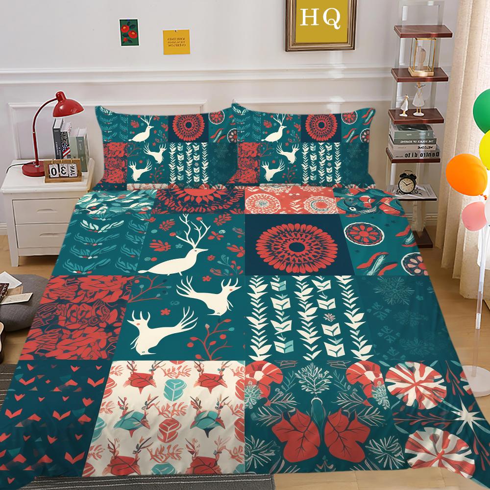 Microfiber Fabric Christmas Bedding Set Luxury HD Quilt Cover Pillowcase 2 or 3 AU/EU/DE/US Full Size Quick Drying Easy Cleaning Home Decoration