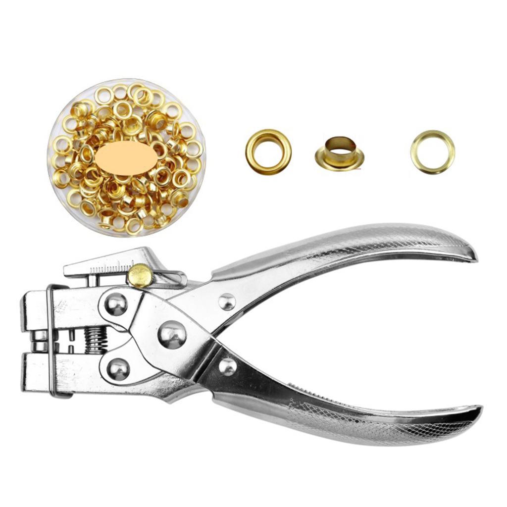 Professional Eyelet Hole Punch Pliers Kit 100 Eyelets Grommet Metal Tool for Fabric Leather Belts Canvas Shoes Punching Tools