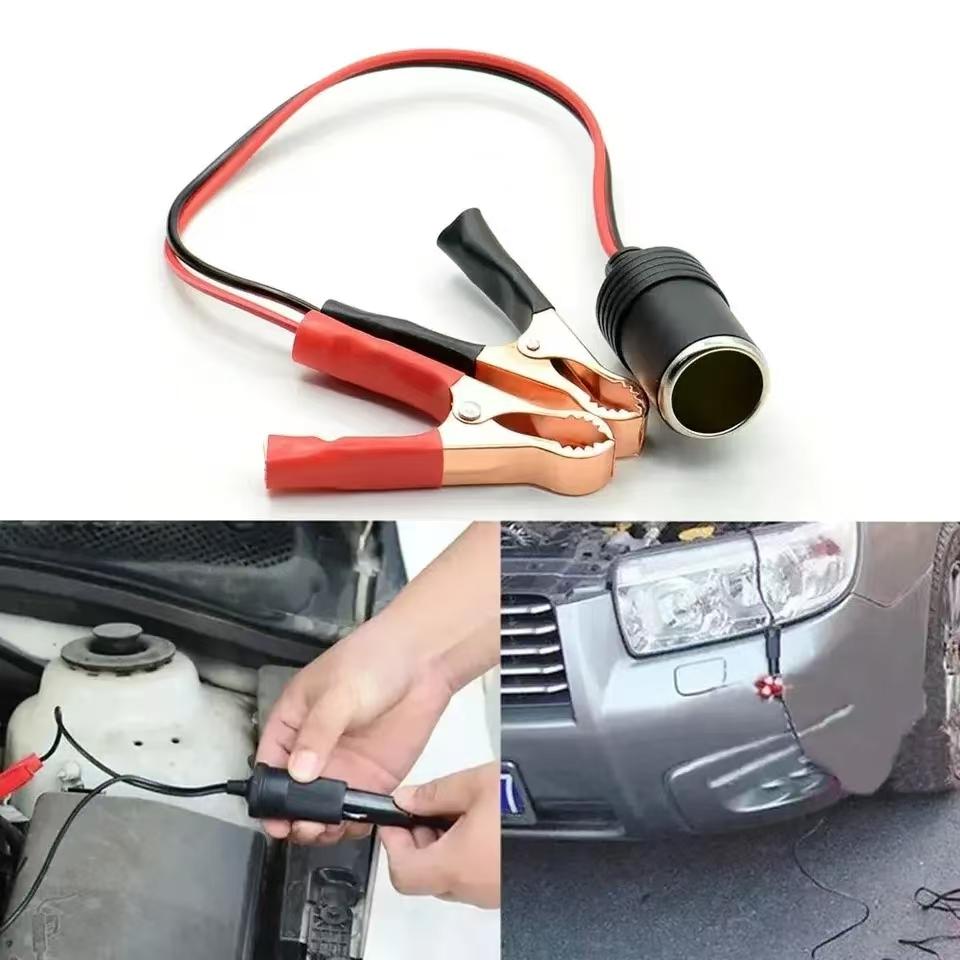 Car High Power Pure Copper Battery With Clip To Cigarette Lighter Female Socket 12V 24V Volt 220W Car Socket Plug