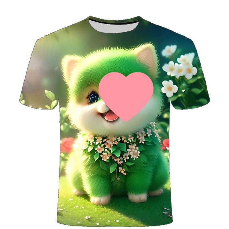 Summer Men's Cute Cat 3D Printed Short Sleeved T-shirt Street Style Urban Fashion Round Neck Top Niche Comfortable Casual Loose Pullover