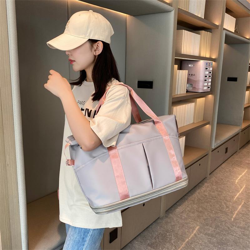 Double-layer expansion travel bag women's large-capacity short-distance portable maternity duffel bag dry and wet separation sports fitness bag