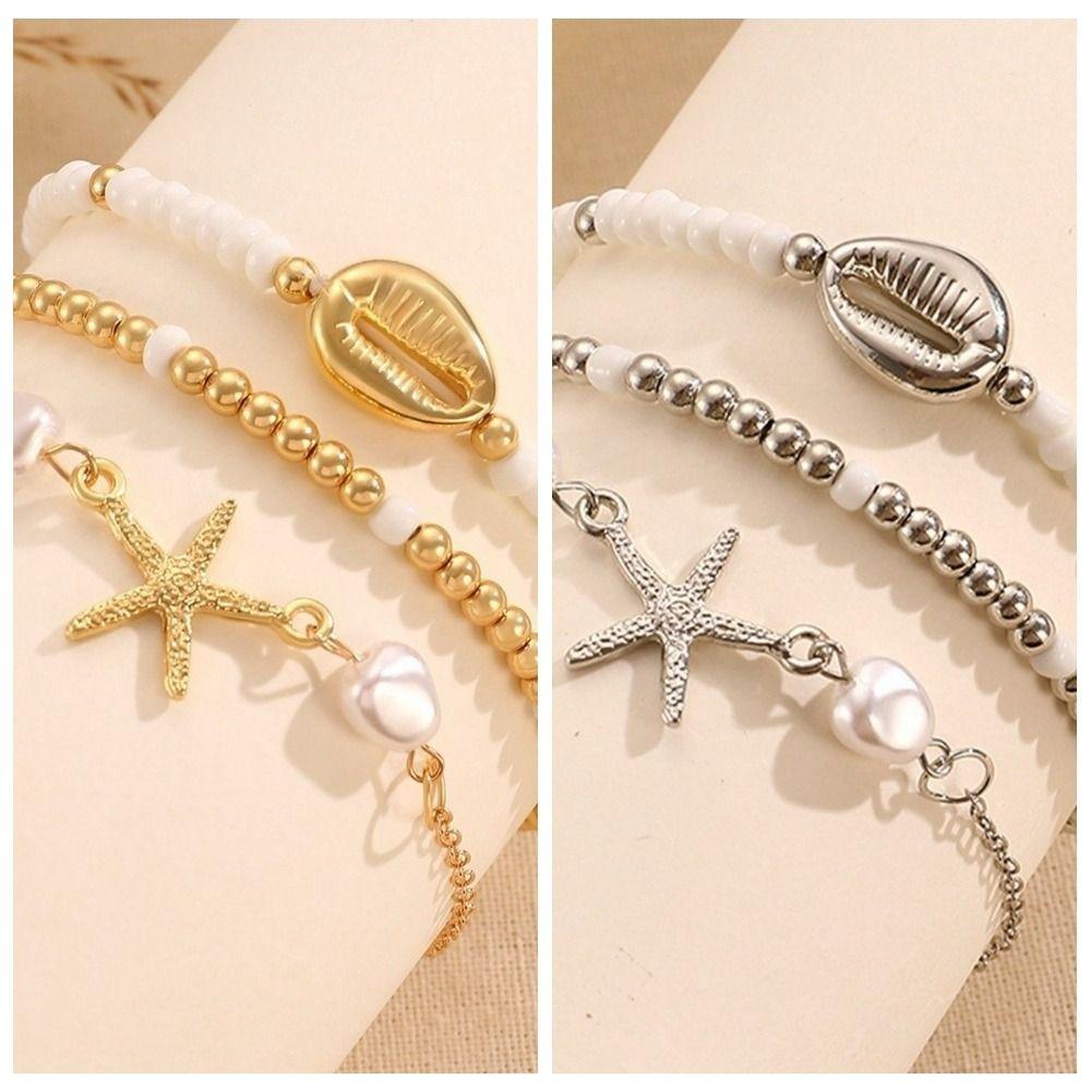 3Pcs Stretch Beaded Bracelet Set Pearl Multiple Layers Bracelet Fashion Shell Bracelet Set Party
