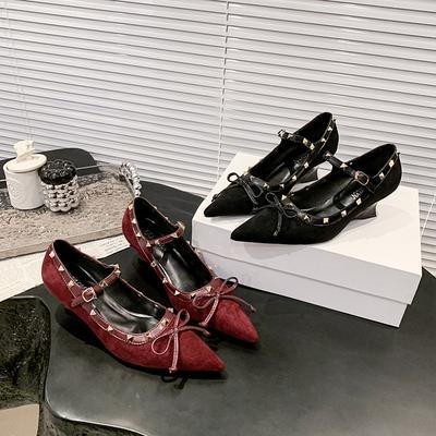 Fashion Designer Women's Shoes Fashion Bow High Heels Single Shoe Retro Rivet High Heels Banquet Party Shoes for Women Pointed Toe Pumps