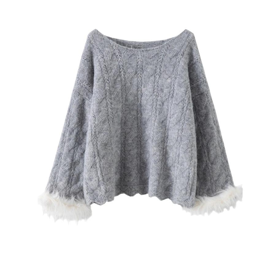 Soft and Fluffy Marabou Ponytail Sleeve Sweater Coat Autumn Winter Plus Size Women's Clothing Lazy Style Knit Top Wide Sleeve Shirt