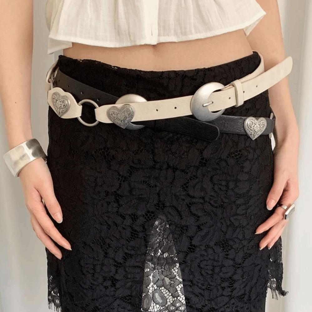 Metal Western Style Cowboy Belts Round Ethnic Style Waistband Heart Rivet Belts  Jeans Decorative