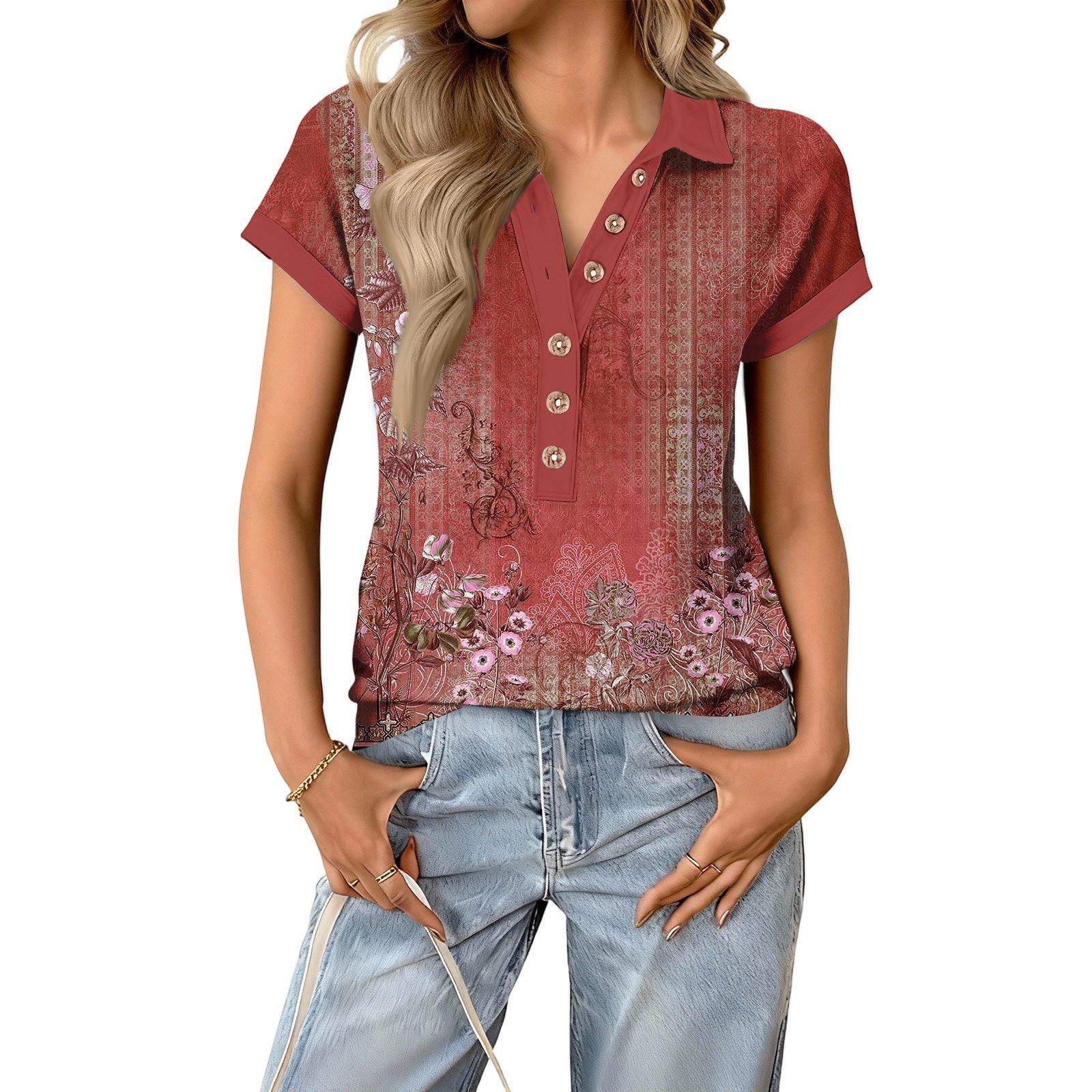 

Женский модный и повседневный летний топ с V-образным вырезом, пэчворком, короткими рукавами и принтом в стиле ретро. XL