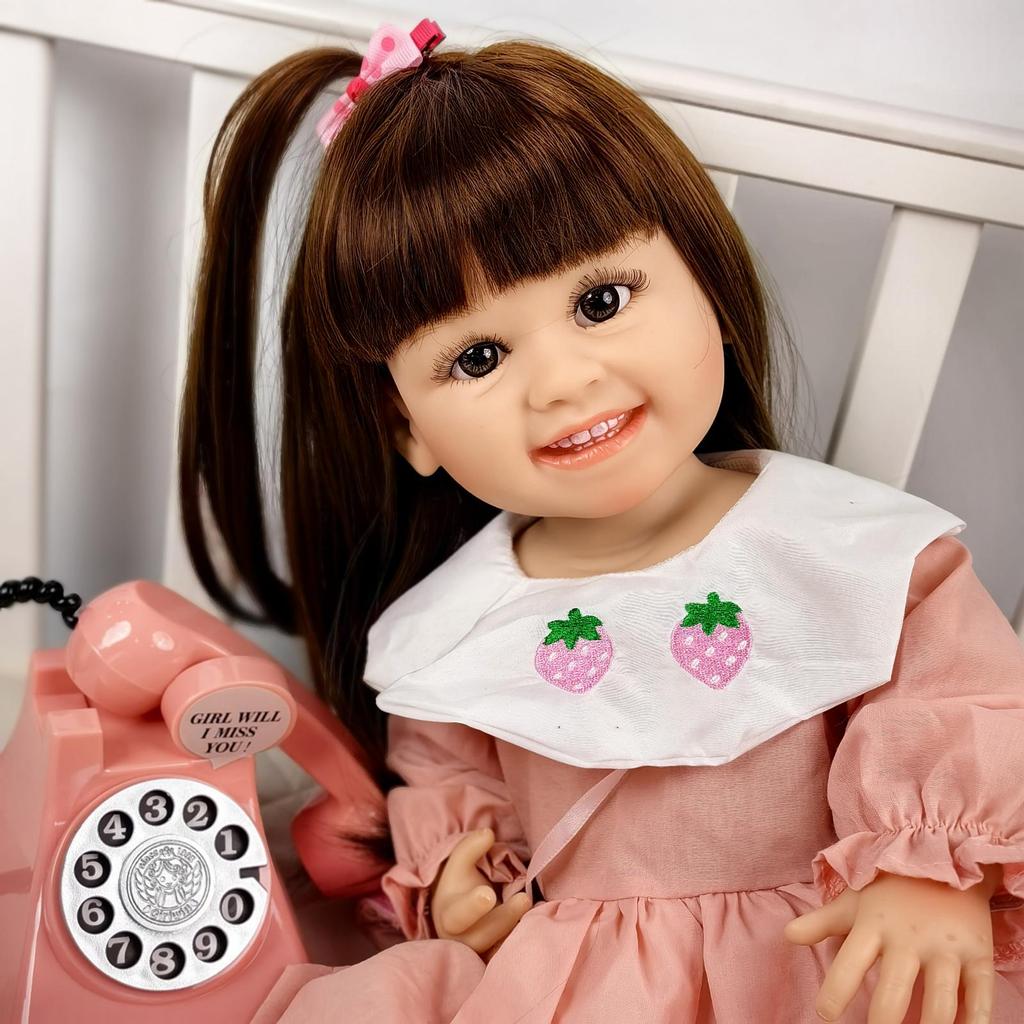 55 CM/22 Inch Realistic Smile Reborn Baby Dolls Girl Full Silicone Vinyl Body Newborn Doll Toy Birthday XMAS Easter Gifts