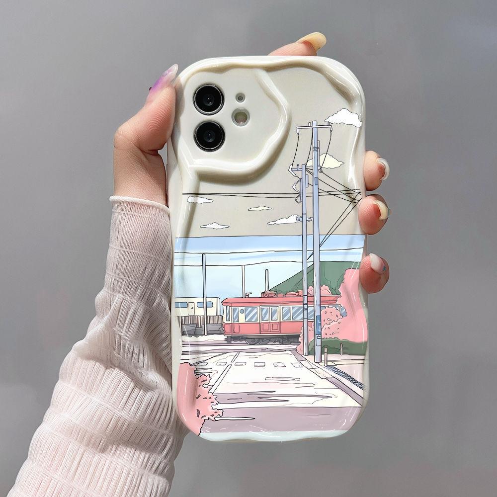 Train landscape illustration for iPhone15promax mobile phone case Apple 14 wave 12/13 soft case 11