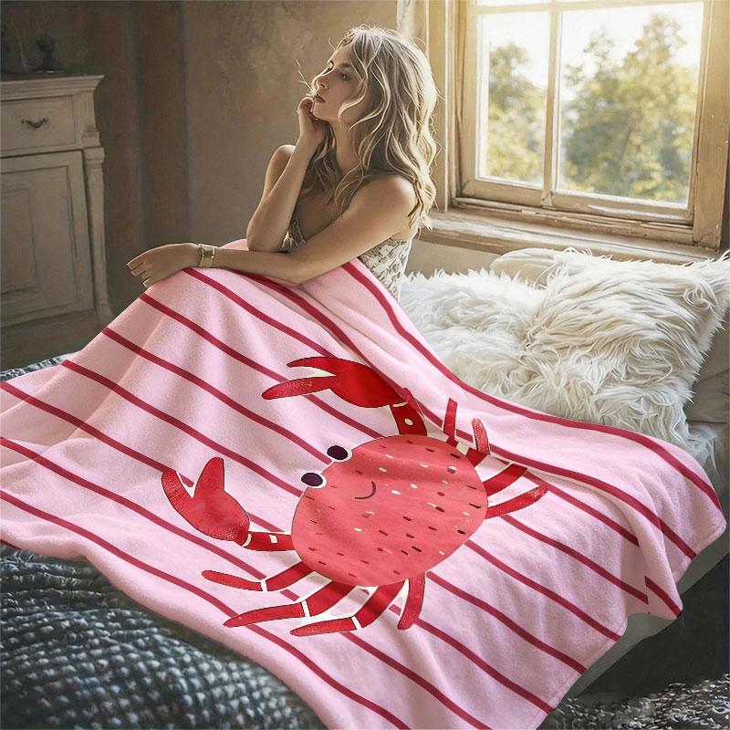 Pink Crab Flannel Blanket Warm Soft Halloween Christmas Decorative Couch Warm Cozy All-Season Gift