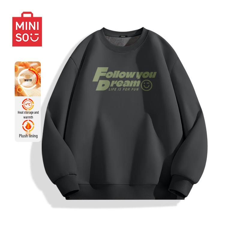 MINISO Men s Youth Loose-Fit Plush-Lined Crewneck Sweatshirt L