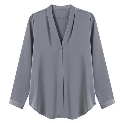 Vintage V-neck Shirt for Women Spring and Summer Long-sleeved Temperament Chiffon Workwear Suit with Simple Bottoming Tops