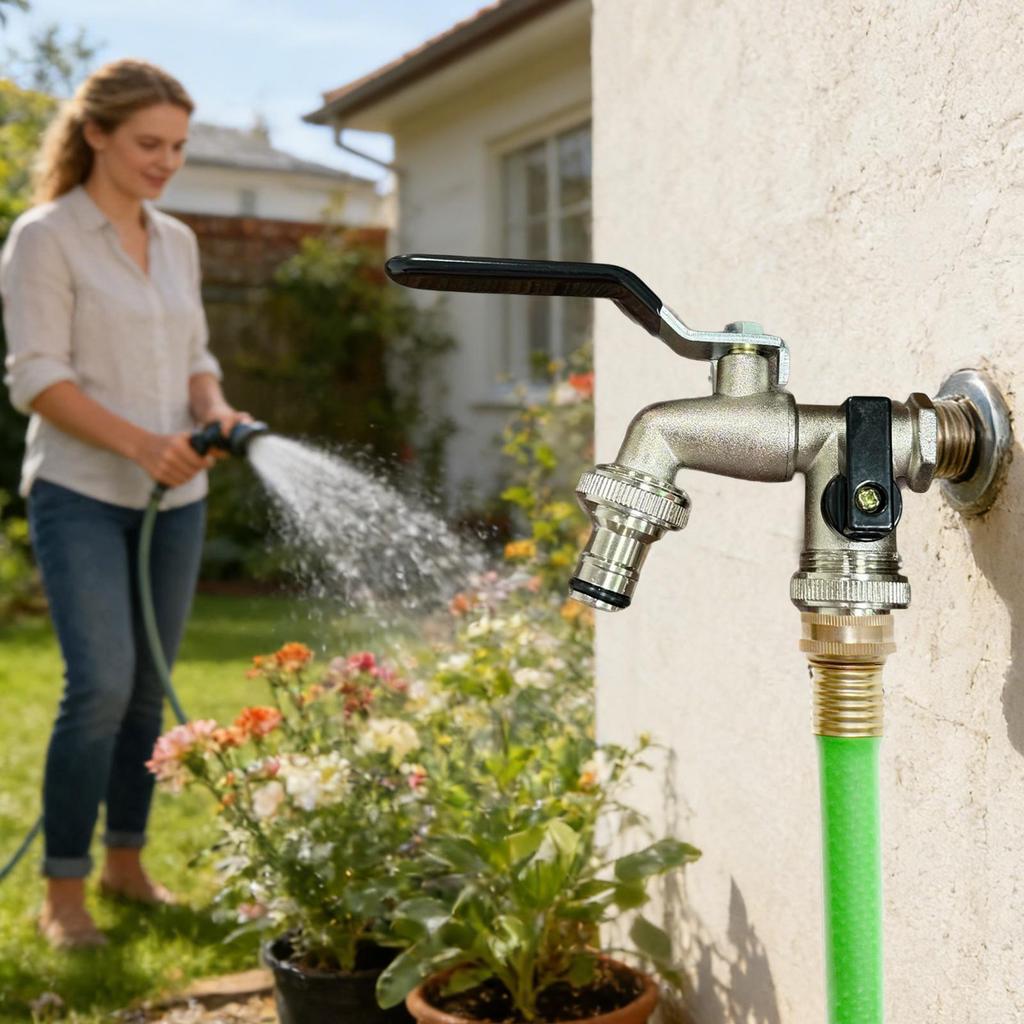Universeller Edelstahl-Gartenschlauchanschluss mit zwei Auslässen, 3/4 Zoll, frostsicher, für Garten, Rasenfläche, Hof