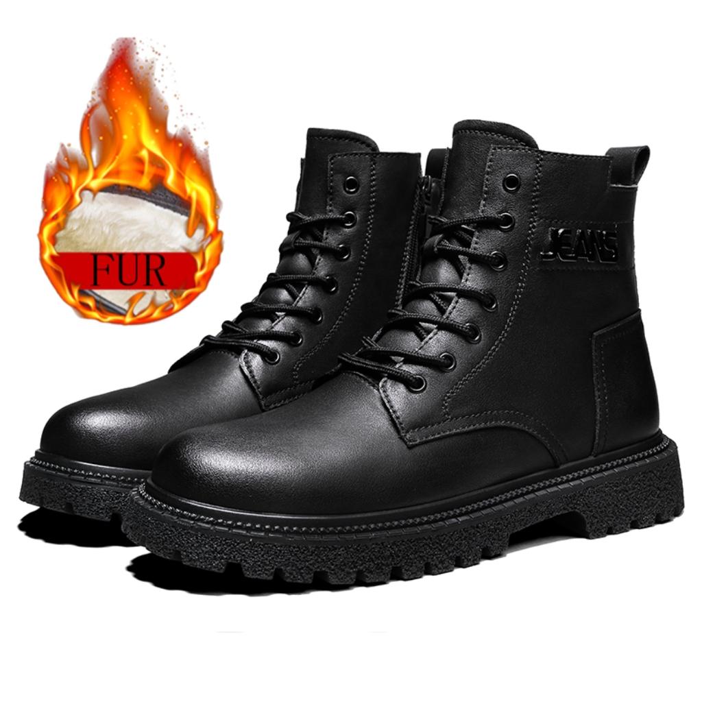 Fashion Fur Warm Winter Genuine Leather Men Long Boots Breathable High Top Shoes Outdoor Casual Men Winter Shoes Autumn Sneakers Boots
