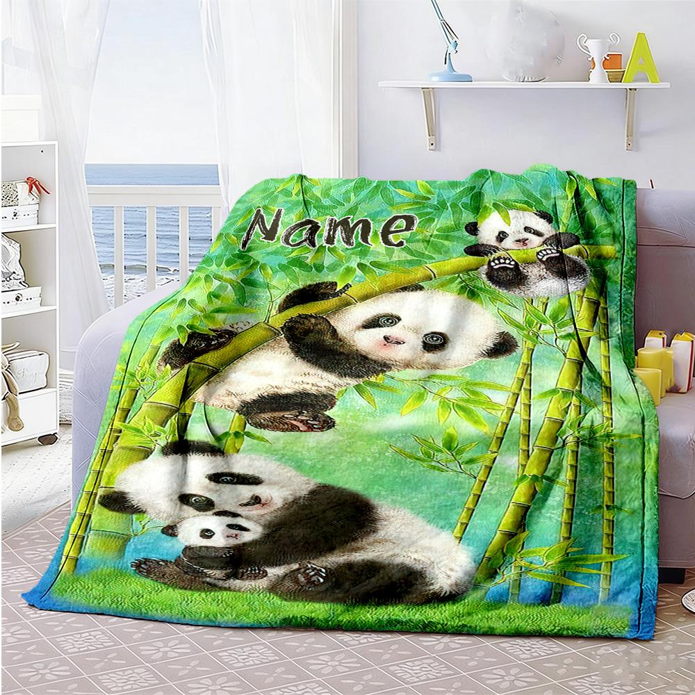 Panda Bamboo Forest Customize Your Name Blanket Gift Personalized Blanket Comfortable Throw For Sofa Seaside Nap Living Room Four Seasons Multipurpose
