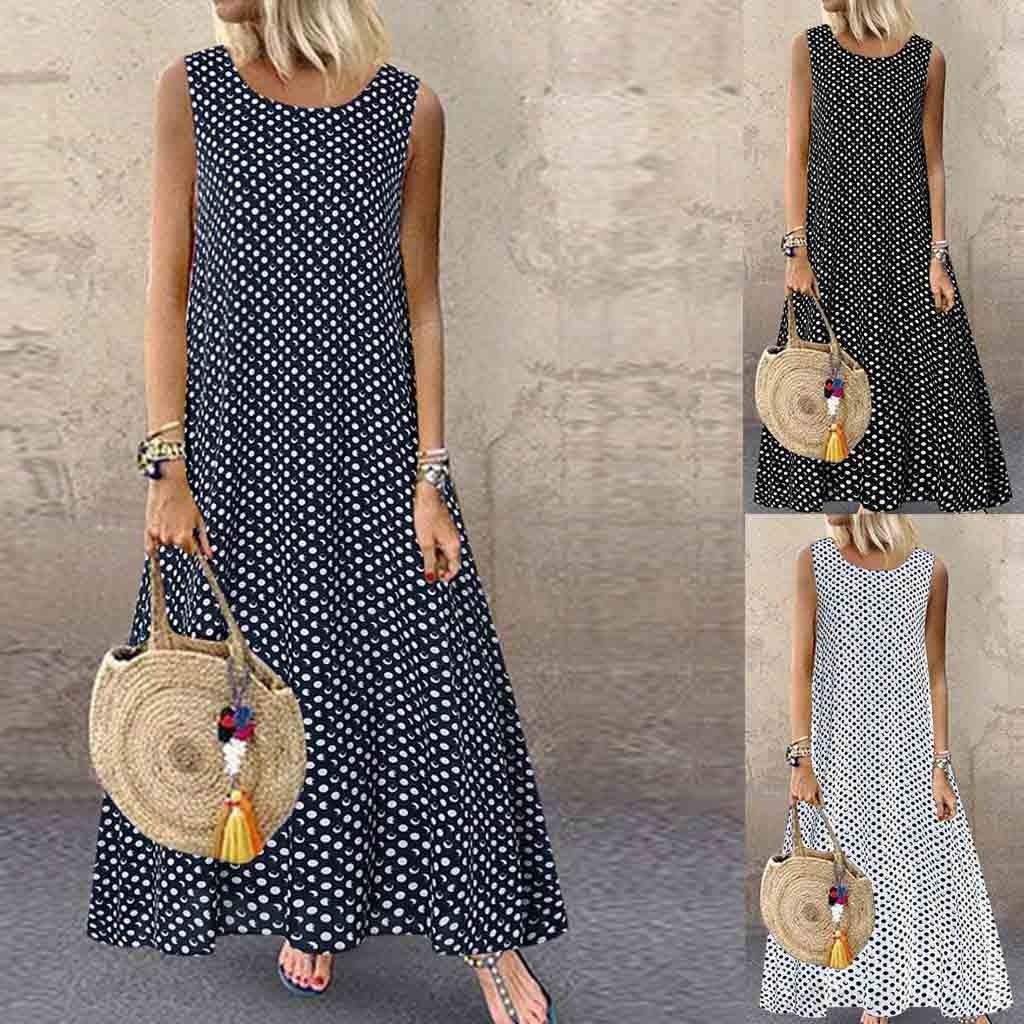 

Женское винтажное платье макси без рукавов с принтом в горошек больших размеров