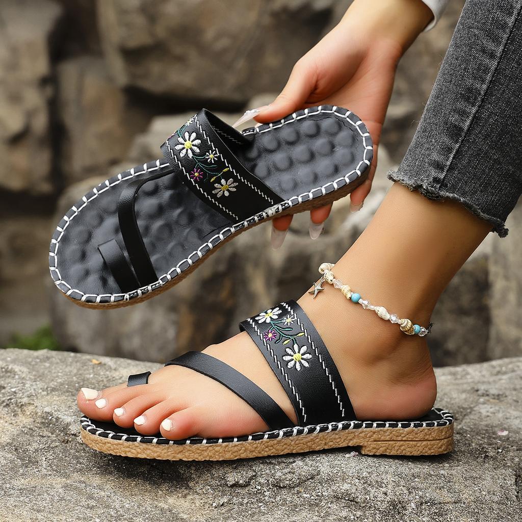 Summer Women Sandals Peep Toe Floral Sandals Comfortable Designer Slippers Outdoor Retro Lightweight Shoes Woman Slides Women