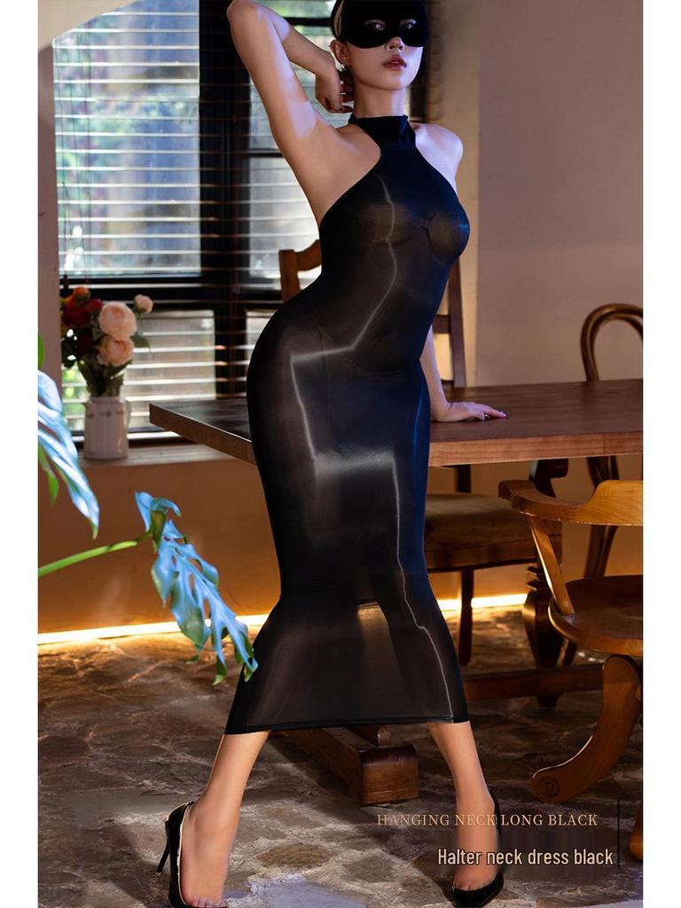 Ölglänzendes Seidiges Trägerkleid - Nische High-End Hüftbetonendes Einteiliges Rock