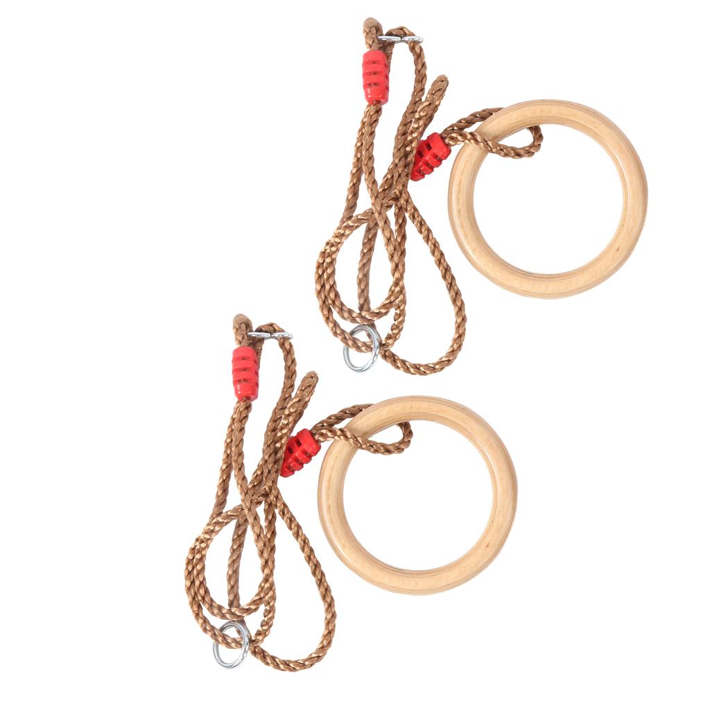 2dílná sada dřevěných fitness gymnastických kruhů s lanem, dětské sportovní dřevěné houpačky