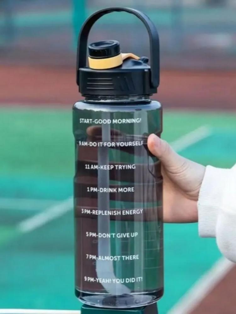 Portable Large Capacity Sports Water Bottle Plastic Cup Leak-proof With Straw And Time Marker For Home Outdoor Sports