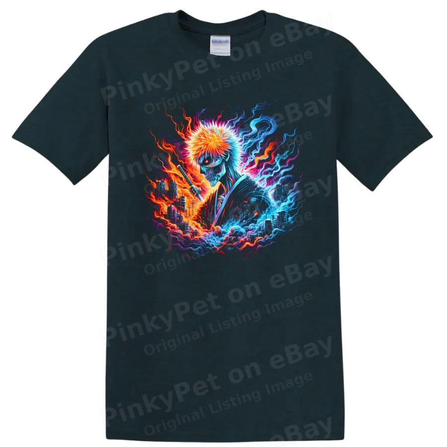Hollow Warrior T Shirt w/ Neon Energy Sword Anime Battle Graphic Art Print Tee
