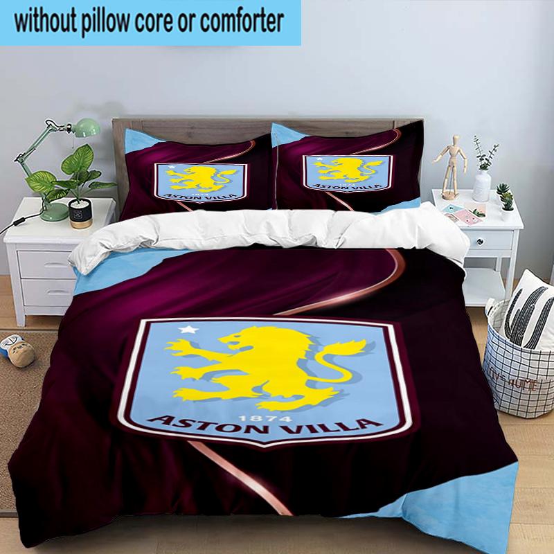 Aston Villa Crest Design 3PCS Bedding Set 2D Printing (Includes 1 Duvet Cover + 2 Pillowcases Coreless), Bedroom decor,Fan gift