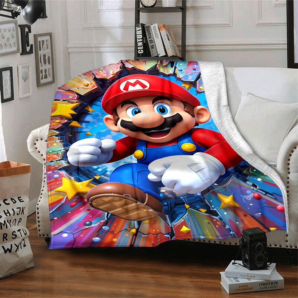 1pc Mario Adventure Flannel Blanket, Soft Skin Friendly with Digital Printing, Various Sizes Available for Family, Friends, Birthday