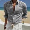 Camisa de Hombre de Seersucker Rayado con Botones Manga Larga Casual Transpirable Verano Playa Oficina Diaria