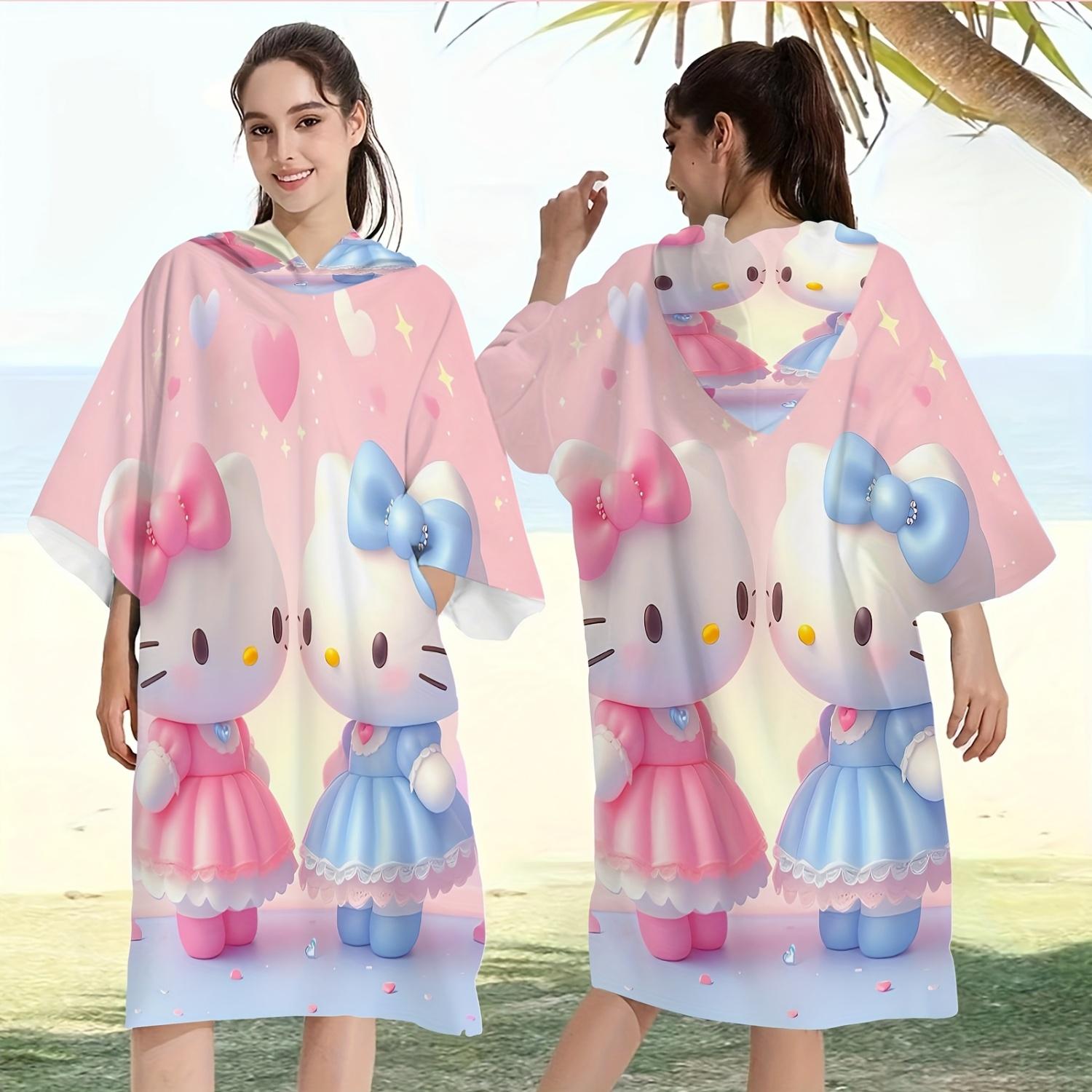 Hello Kitty Beach Towel,Hooded,Lightweight & Quick-Dry Microfiber, Perfect for Beach Vacation Gear,Hooded Beach Towel 60x60cm