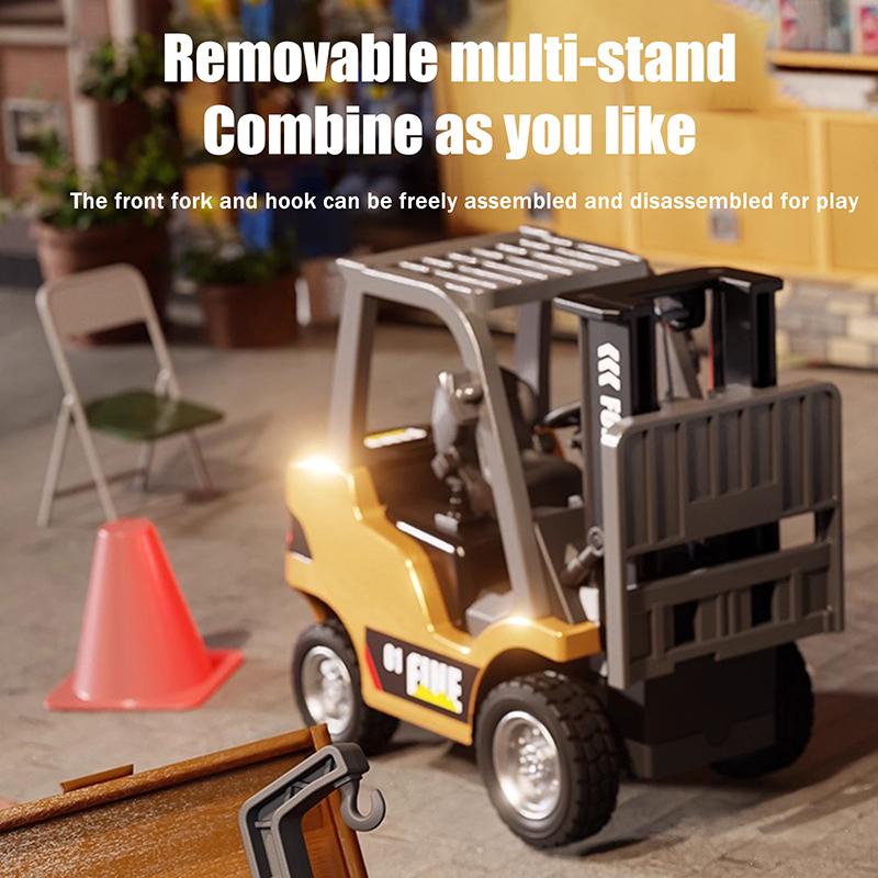 1/64 Remote-Controlled Alloy Forklift Engineering Vehicle Tabletop Toys Model Collection Gift For Boys