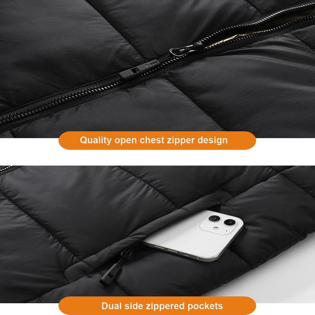 Mens Womens Heated Jacket Winter Outdoor USB Vest 15 Heating Pads 3 Temperature Settings Battery Not Included