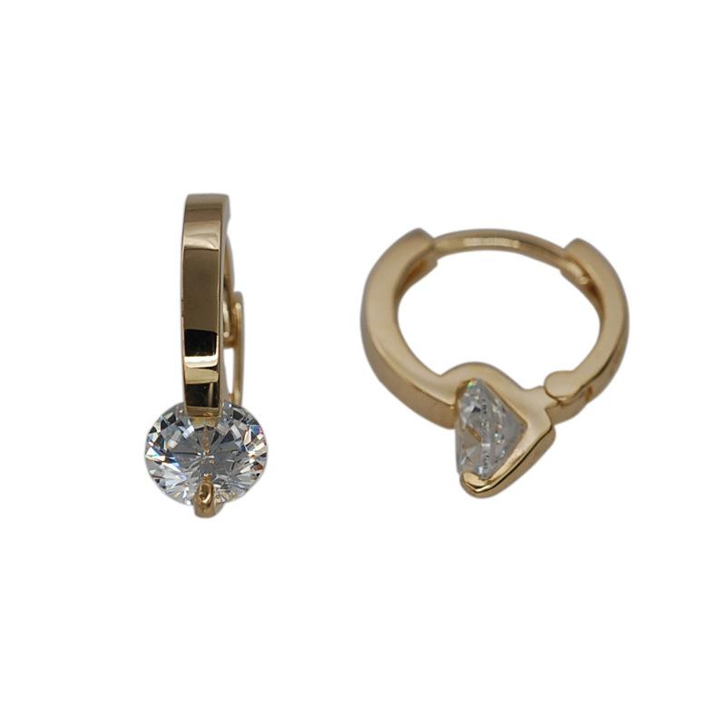 925 Sterling Silver 14K Gold Plated Earrings Shiny Single Zircon Earrings for Women Elegant Temperament All-match Jewelry