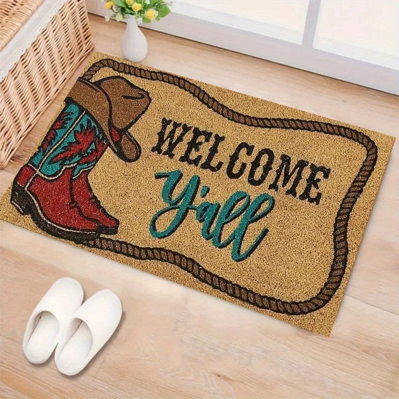 Welcome Y'all Cowboy Boot Doormat Absorbent Machine Mat with Western \for KitchenLiving Room Bedroom Bathroom Laundry Room Decor