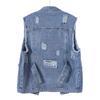 Spring and Autumn Women's Plus Size Denim Vest Mid-length Loose Light Color Casual Waistband Hole Sleeveless Denim Jacket Coat