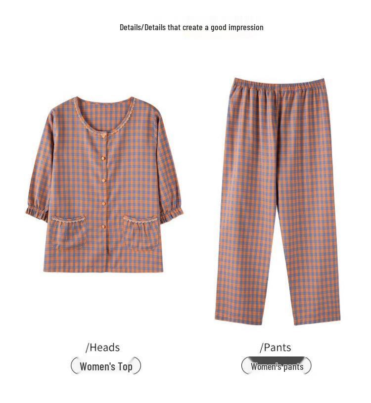 Women's Pajama Set with Chest Pads: Seven-Sleeve Cardigan & Nine-Point Pants for Spring, Autumn & Summer