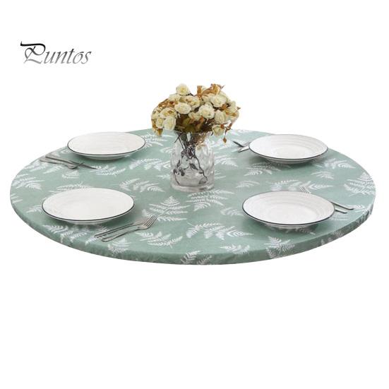 Elastiskt bordsöverdrag Nordic Style Lövtryck rund form med flanellunderlag Anti-halk Lättskött Vattentätt bordsskydd Banketter Fest