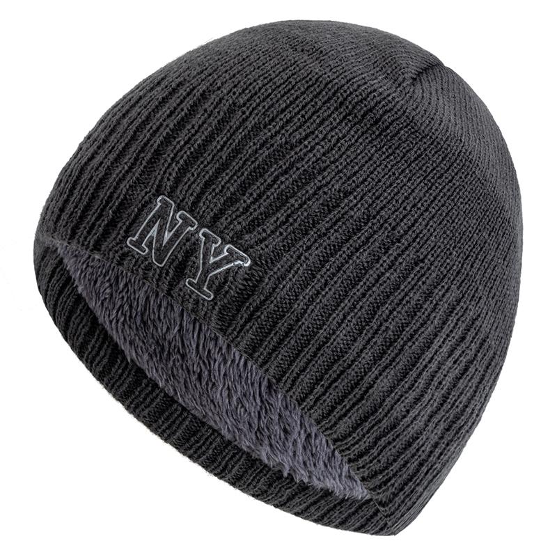 New Style Unisex Autumn/Winter Hats Plush Fur Lined Men Women Warm Beanie Cap Casual NY Printing Winter Ski Knitted Hats