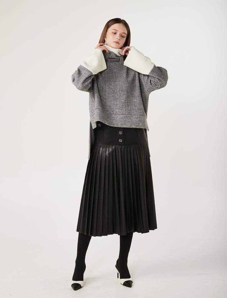 Pelimela New Cynthia Leather Pleated Skirt (Black)