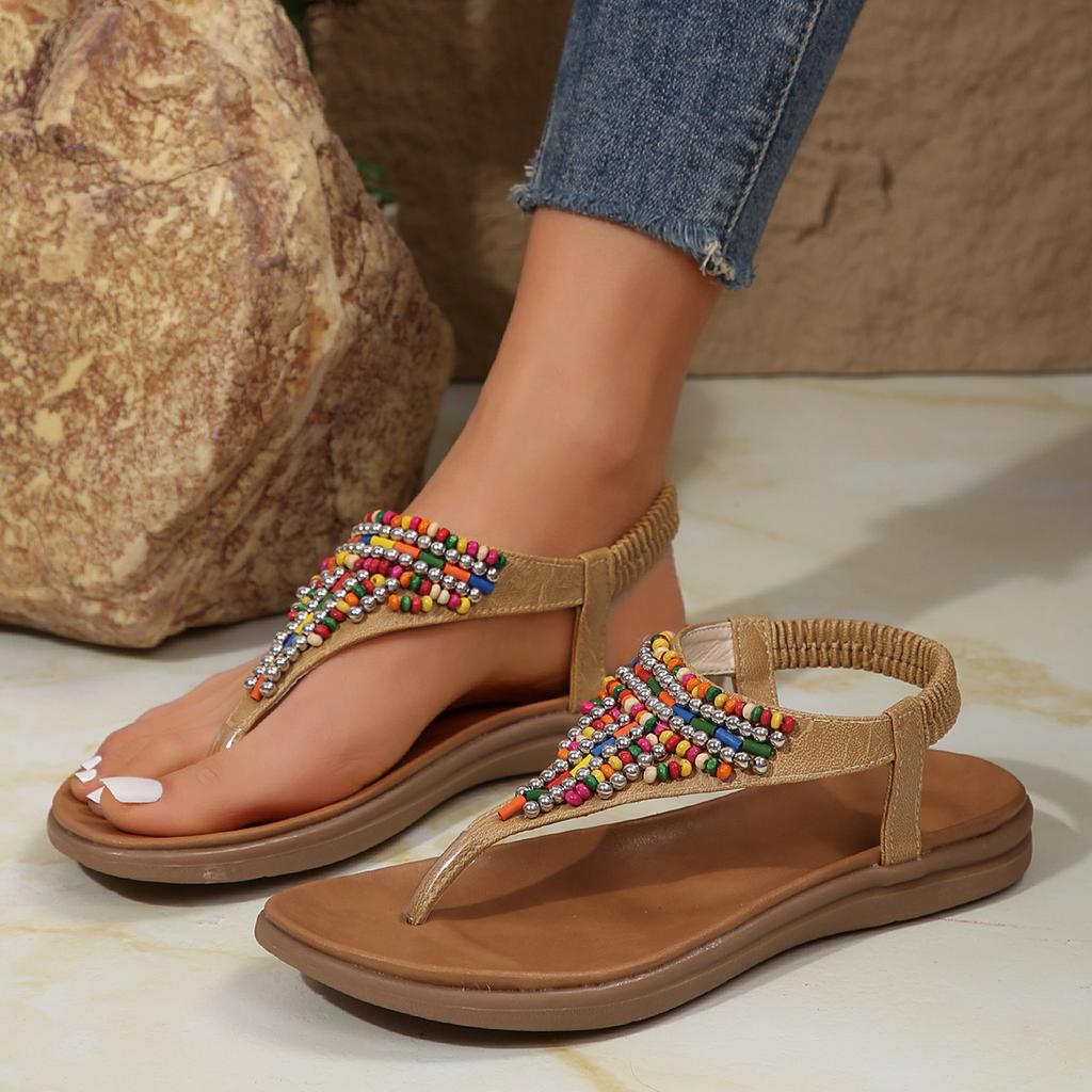 Sandals Female Travel Beach Bohemian Vintage Beaded Flip-flops Sandals