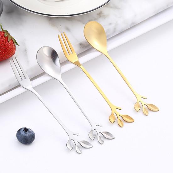 Fork/Spoon Stainless Steel Flatware with Long Handles Rust-Resistant Dessert Utensils for Home Kitchen Restaurant