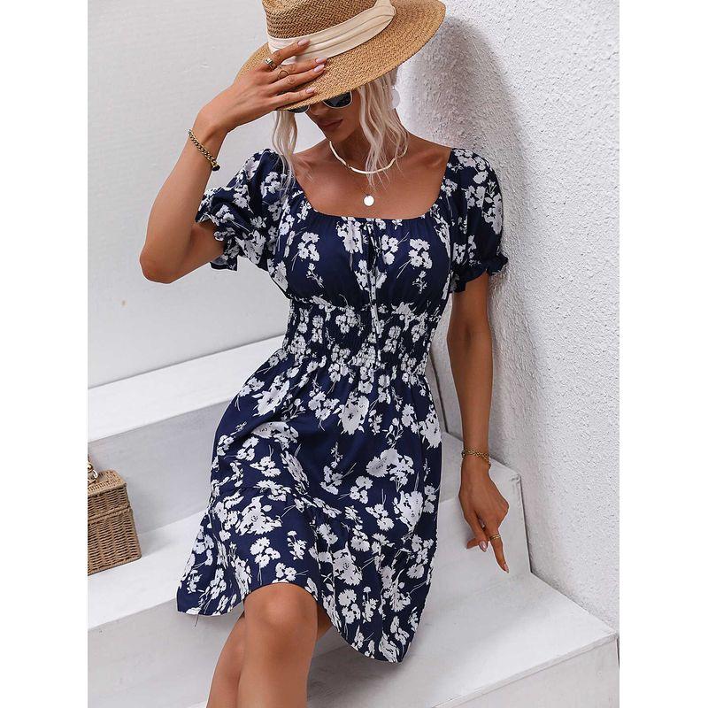 

Summer New Arrival Women s Clothing Fashion Style Dress Fashion Florals Women s Short Sleeve Waist Leaf Printed High Waist Skirt Picture color S