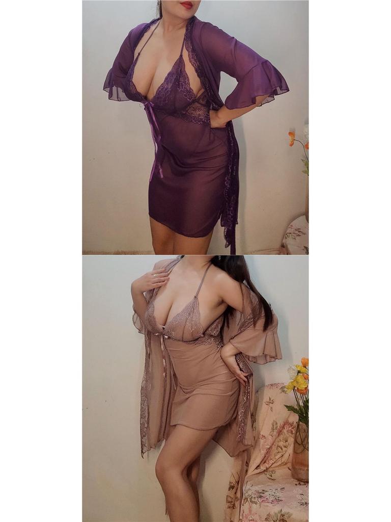 Plus Size Lace Camisole & Sexy Sheer Nightgown Lingerie Set