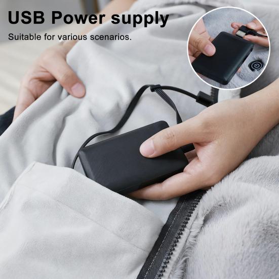 USB Heated Shawl Blanket 2-in-1 Wearable Electric Wrap with Zipper Quick Heat Wireless Heating Shawl for Office Travel Home Use