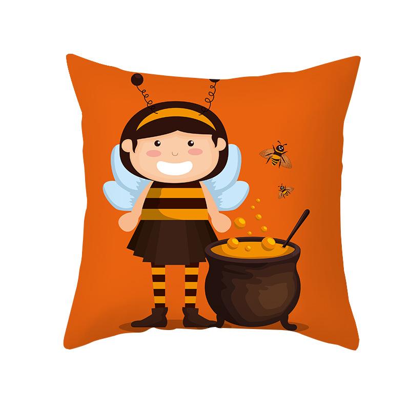Halloween Pillow Cover New Product Cartoon Pumpkin Castle Print Peach Skin Cushion Cover Pillow Cover
